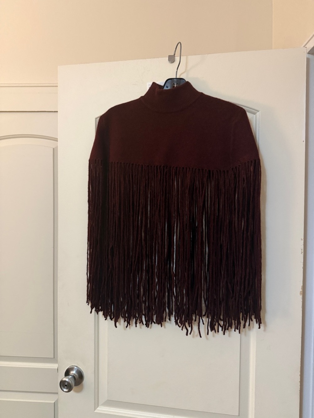 Zara Burgundy Fringe Cape Sweater